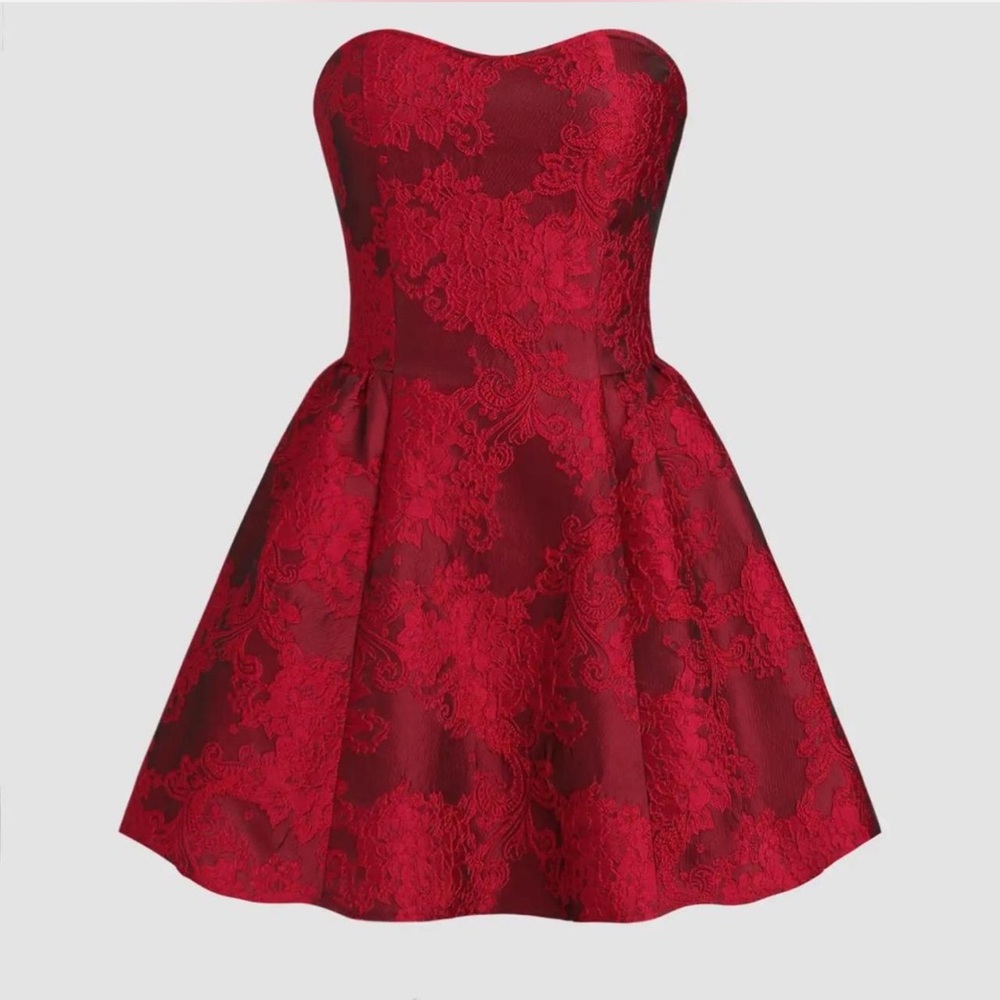 Cider Strapless Red Lace Dress